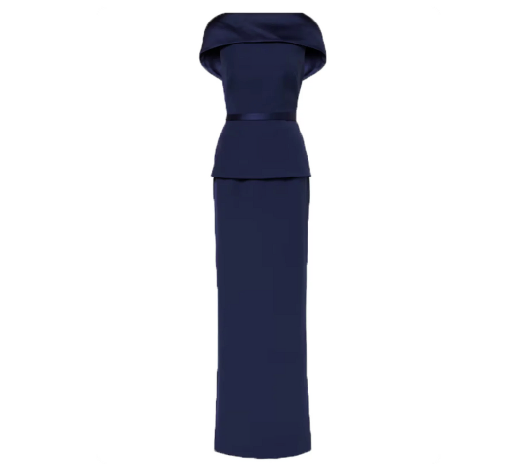 Folded Off-Shoulder Peplum Gown - Midnight