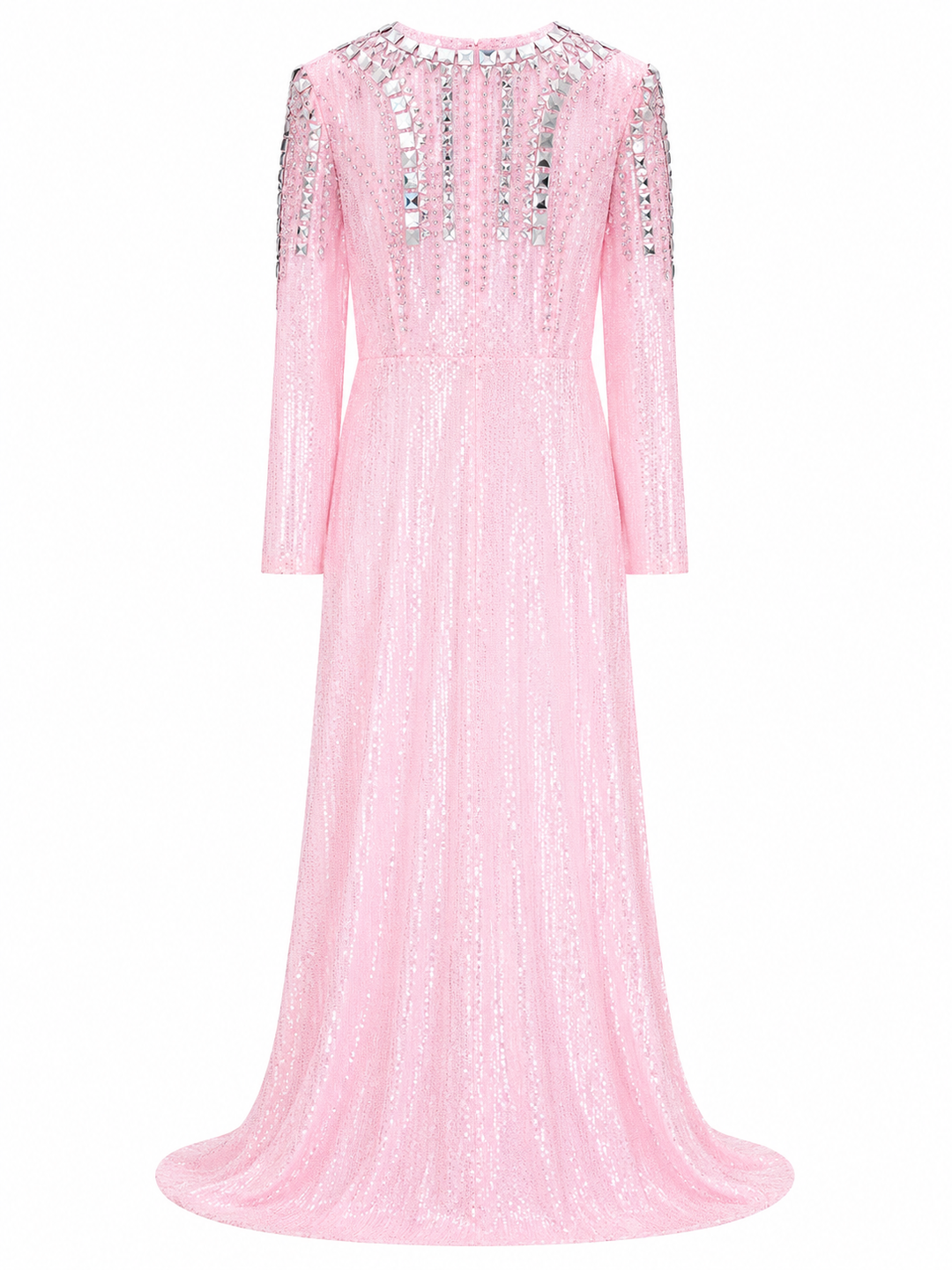 Mirror Embellished Sequin Gown - Blush