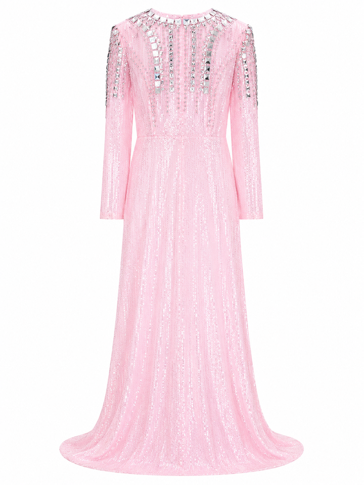 Mirror Embellished Sequin Gown - Blush