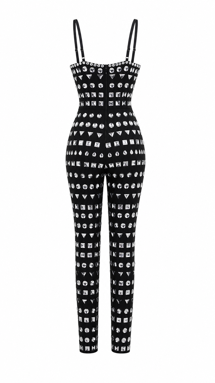 Crystal Embellished Black Jumpsuit - Glamour