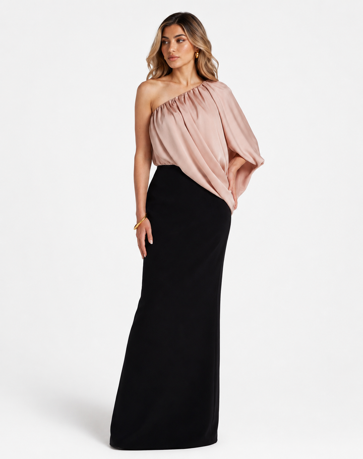Blush One-Shoulder Draped Maxi Dress - Aurora