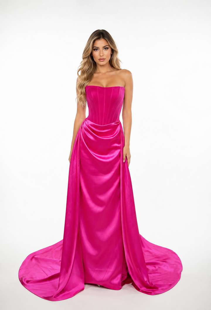 Fuchsia Strapless Satin Corset Gown – Fuchsia