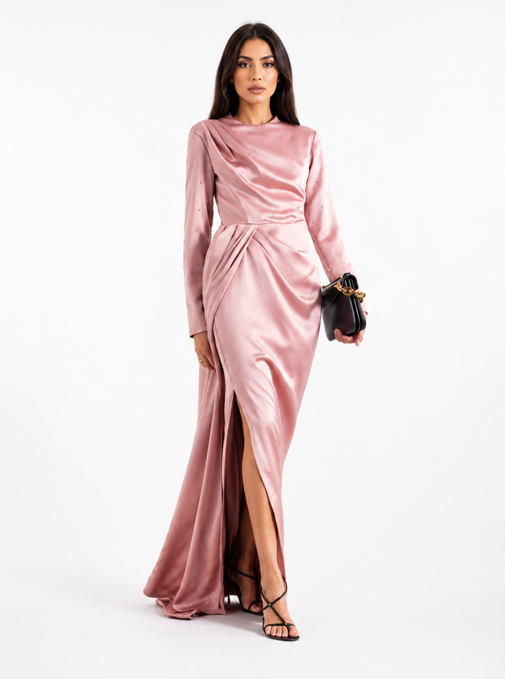 Draped Satin Maxi Dress – Blush