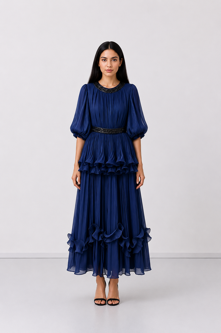 Golden Ruffle Maxi Dress - Glamour