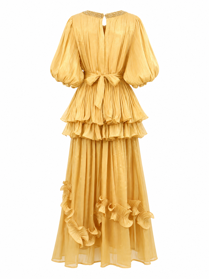 Golden Ruffle Maxi Dress - Glamour