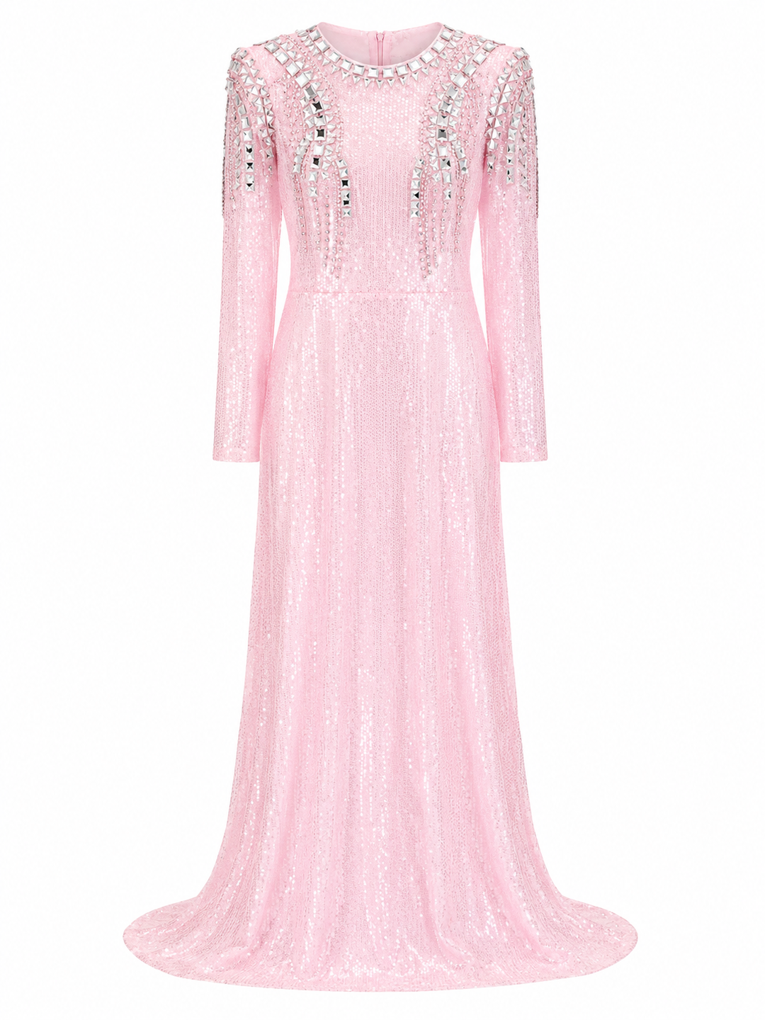 Mirror Embellished Sequin Gown - Blush