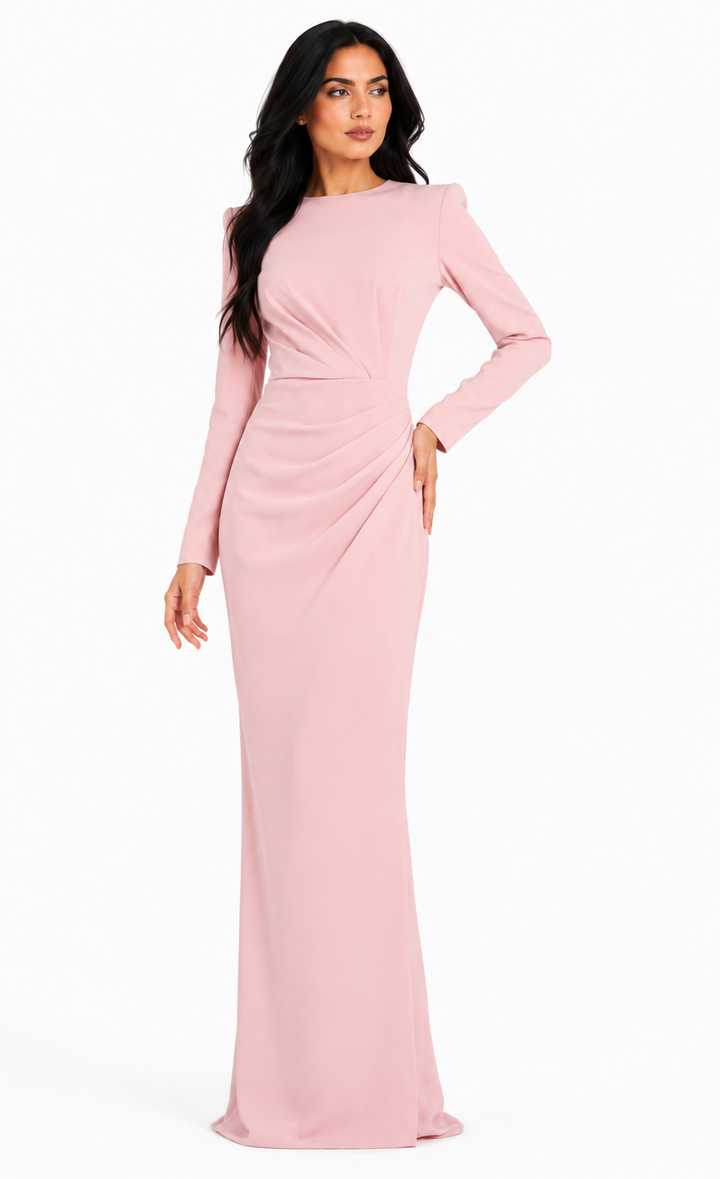 Ruched Long Sleeve Maxi Dress - Blush