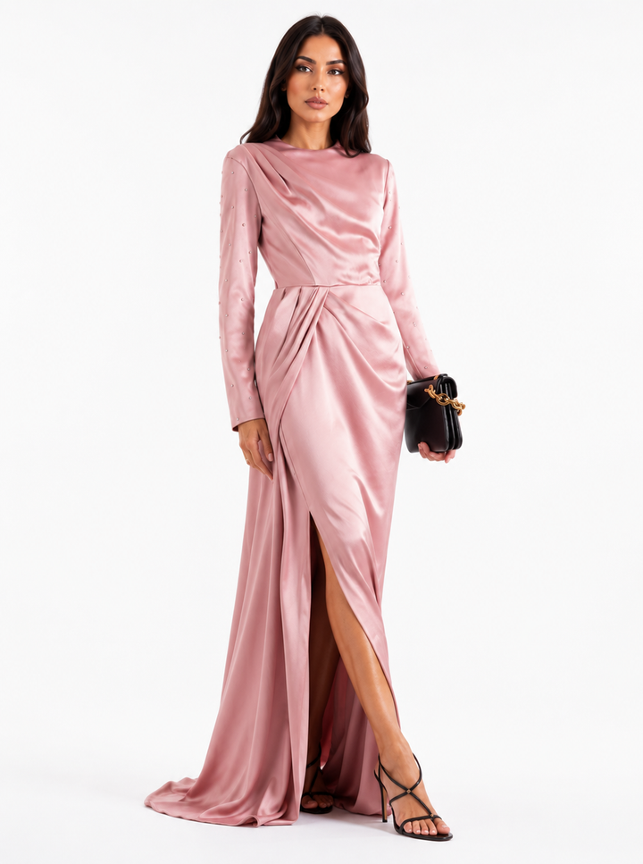 Draped Satin Maxi Dress – Blush