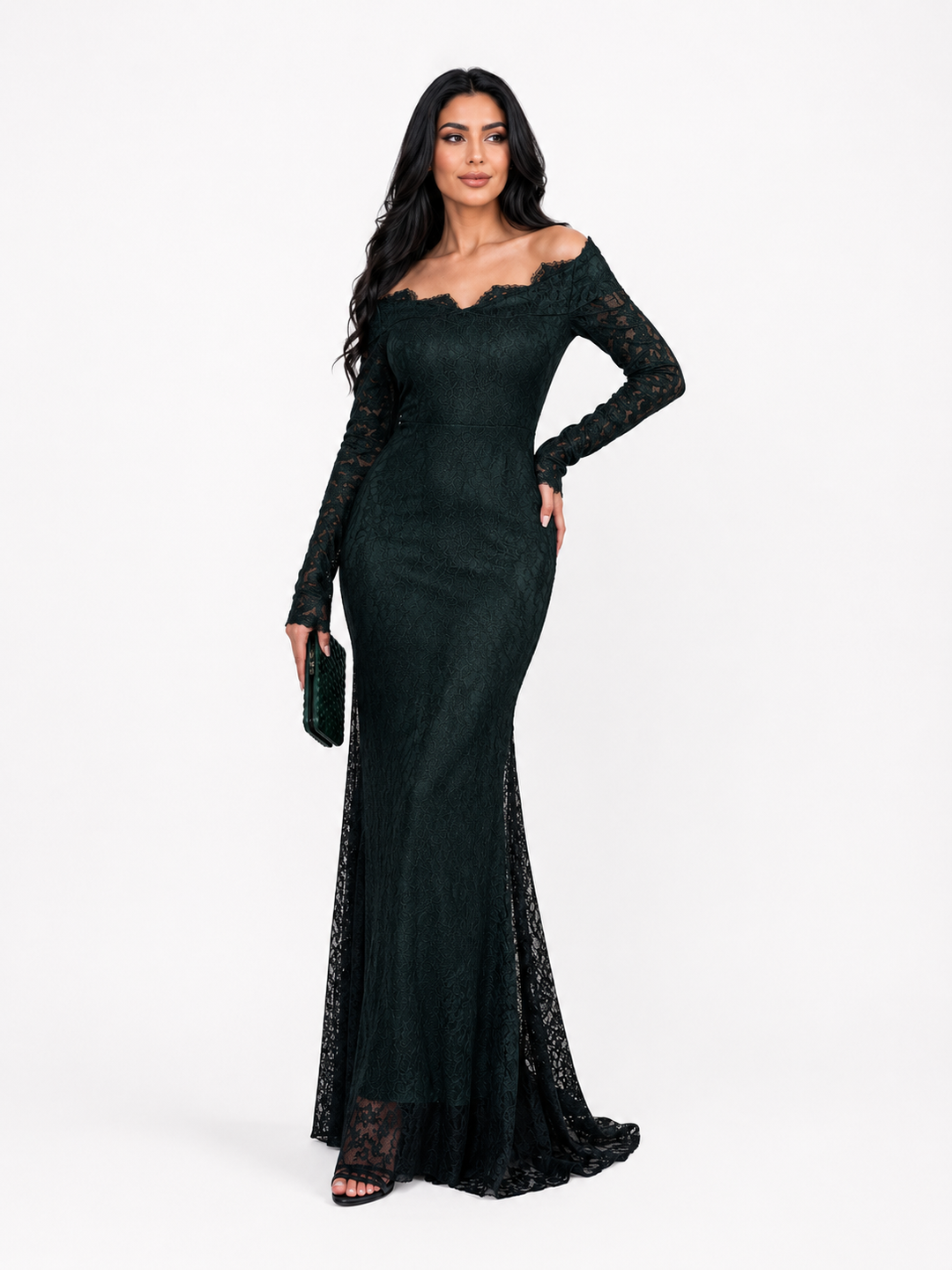Lace Mermaid Maxi Dress - Emerald