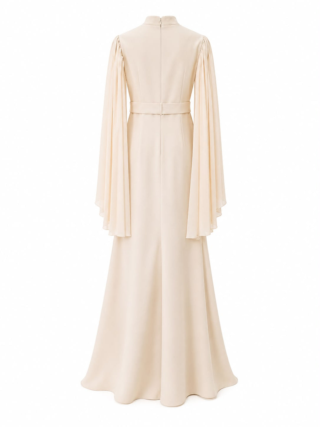 Embellished V-Neck Cape Sleeve Maxi Dress - Champagne