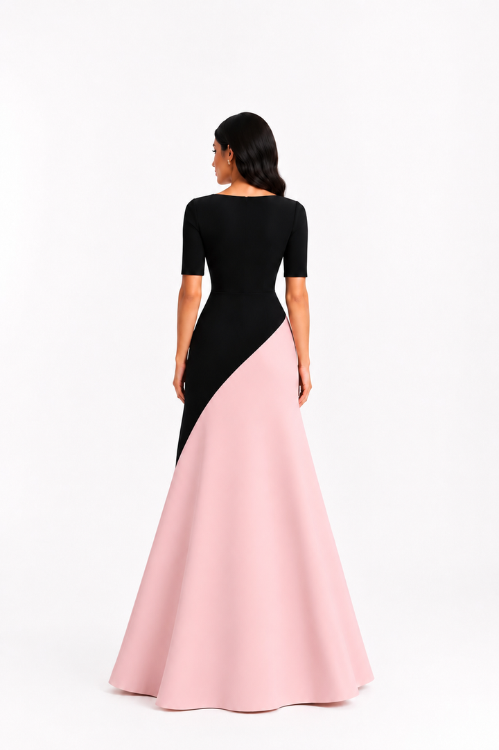 Draped Color-Block Gown – Blush