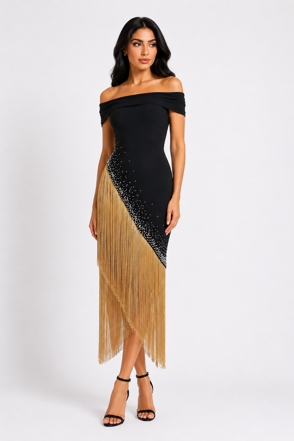 Midnight Fringe Pearl Dress - Glamour