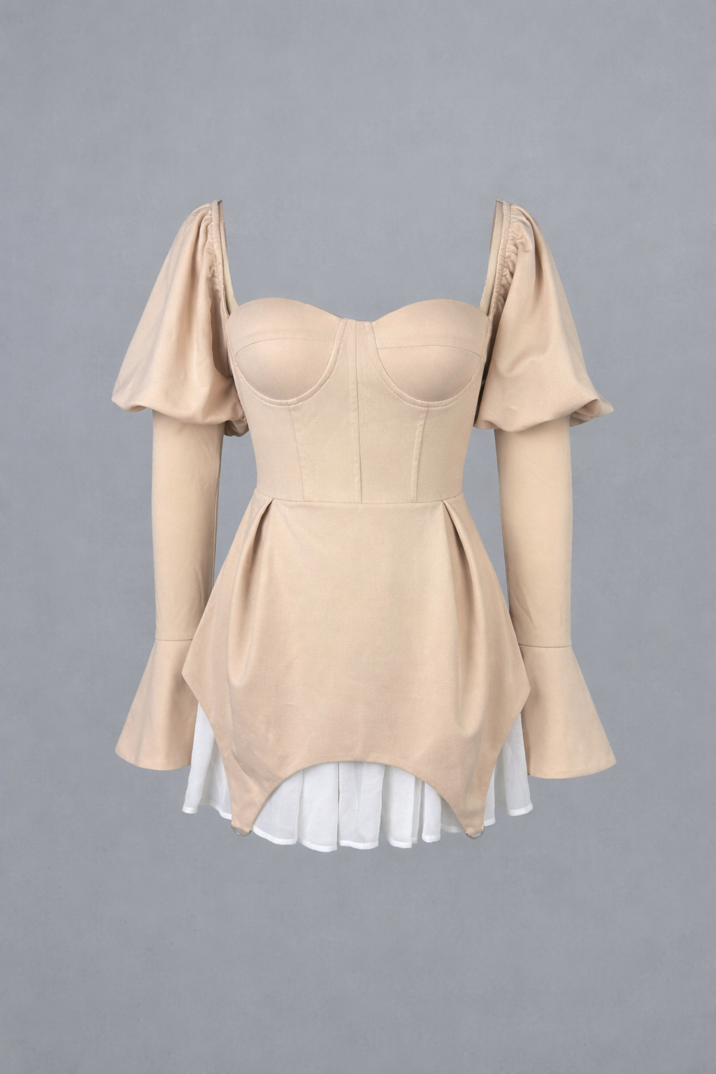 Beige Corset Puff Sleeve Mini Dress-TIAMON