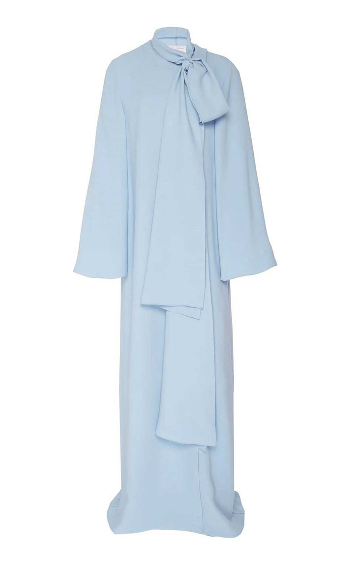 bow-neck draped gown with side slit – REZIIN