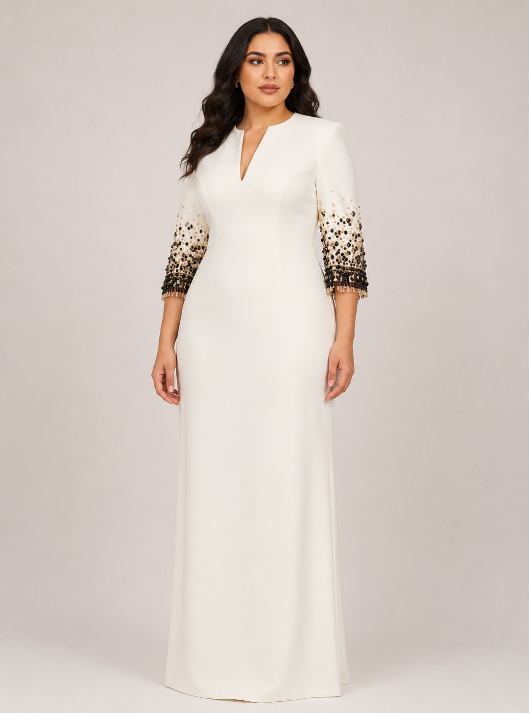 V-neck column dress with embellished sleeves – IVIRY-1