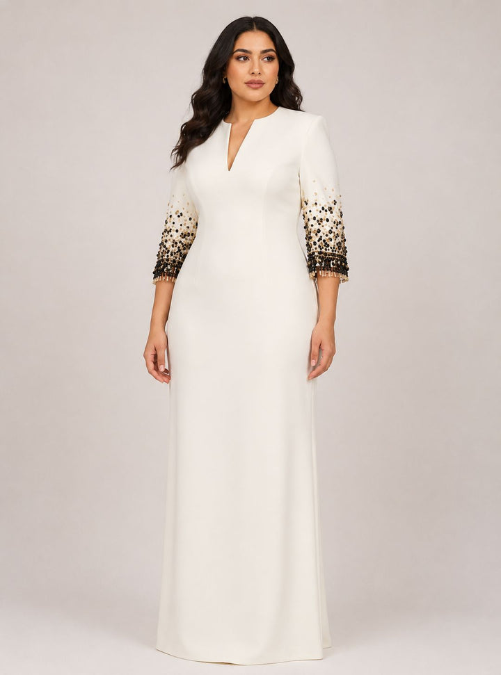 V-neck column dress with embellished sleeves – IVIRY-1