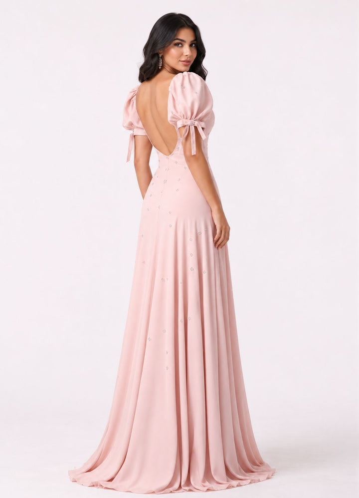 puff sleeve embellished flowy maxi dress – BLUSH -1