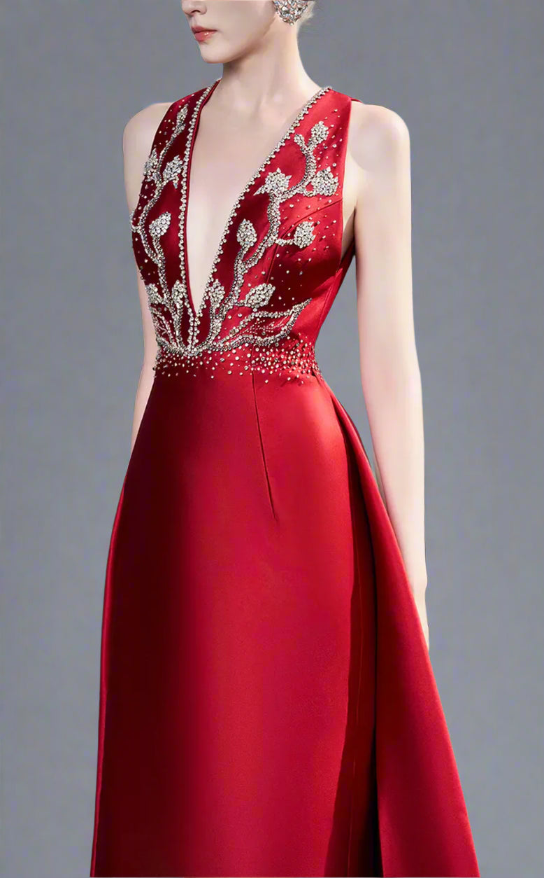 Plunging Halter Gown with Embellished Bodice - Susan