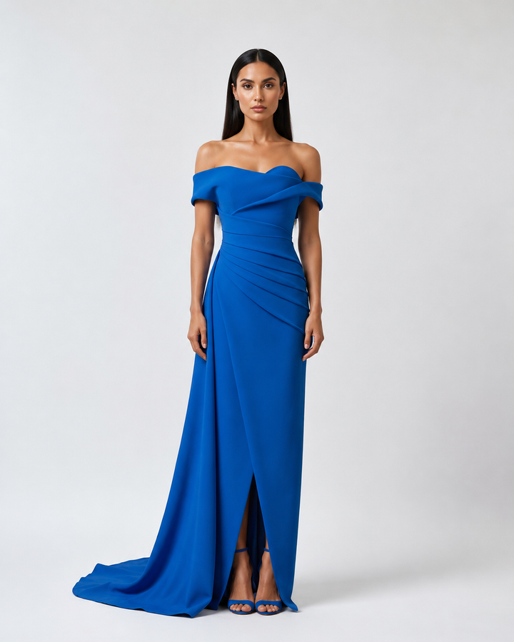 Royal Blue Off-Shoulder Evening Dress - Modern