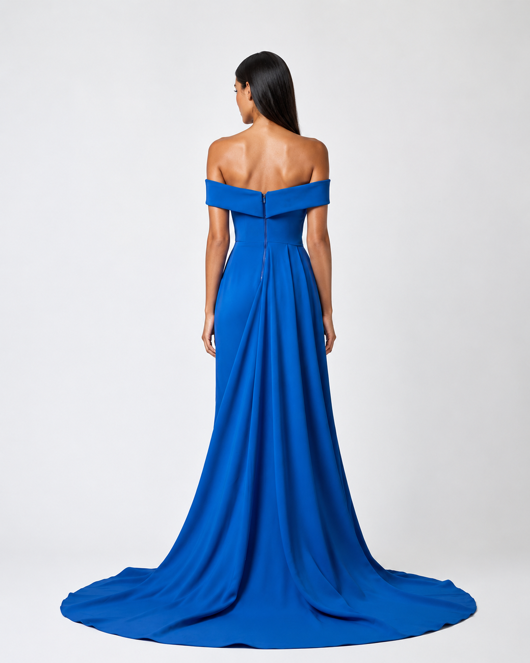 Royal Blue Off-Shoulder Evening Dress - Modern