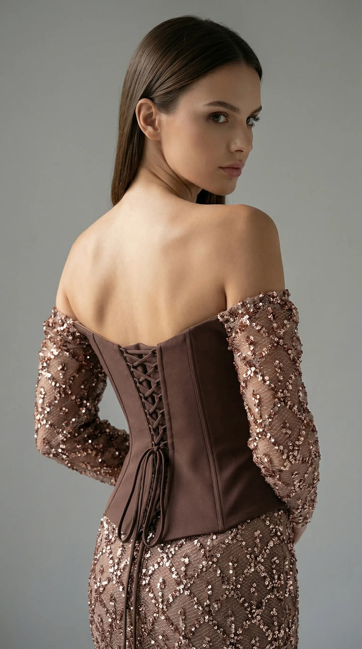 Sequined mermaid dress with corset waist details 2454- MALIYA