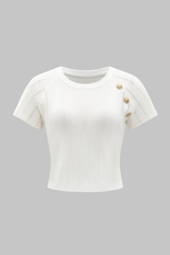 Knit Metallic Button Top And Skirt Set