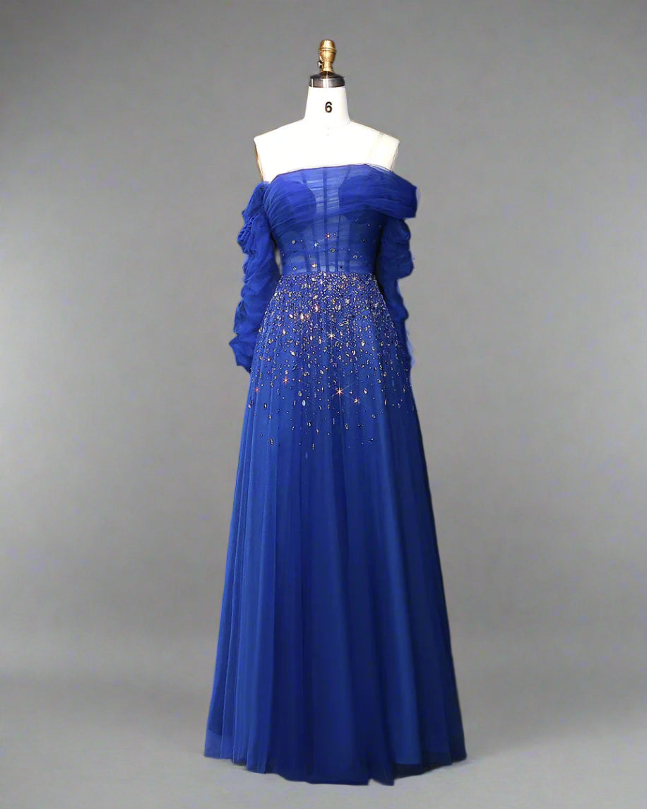 Off-shoulder tulle gown with crystal embellishments – STELLARA-1