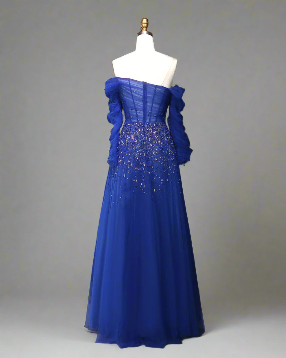 Off-shoulder tulle gown with crystal embellishments – STELLARA-1