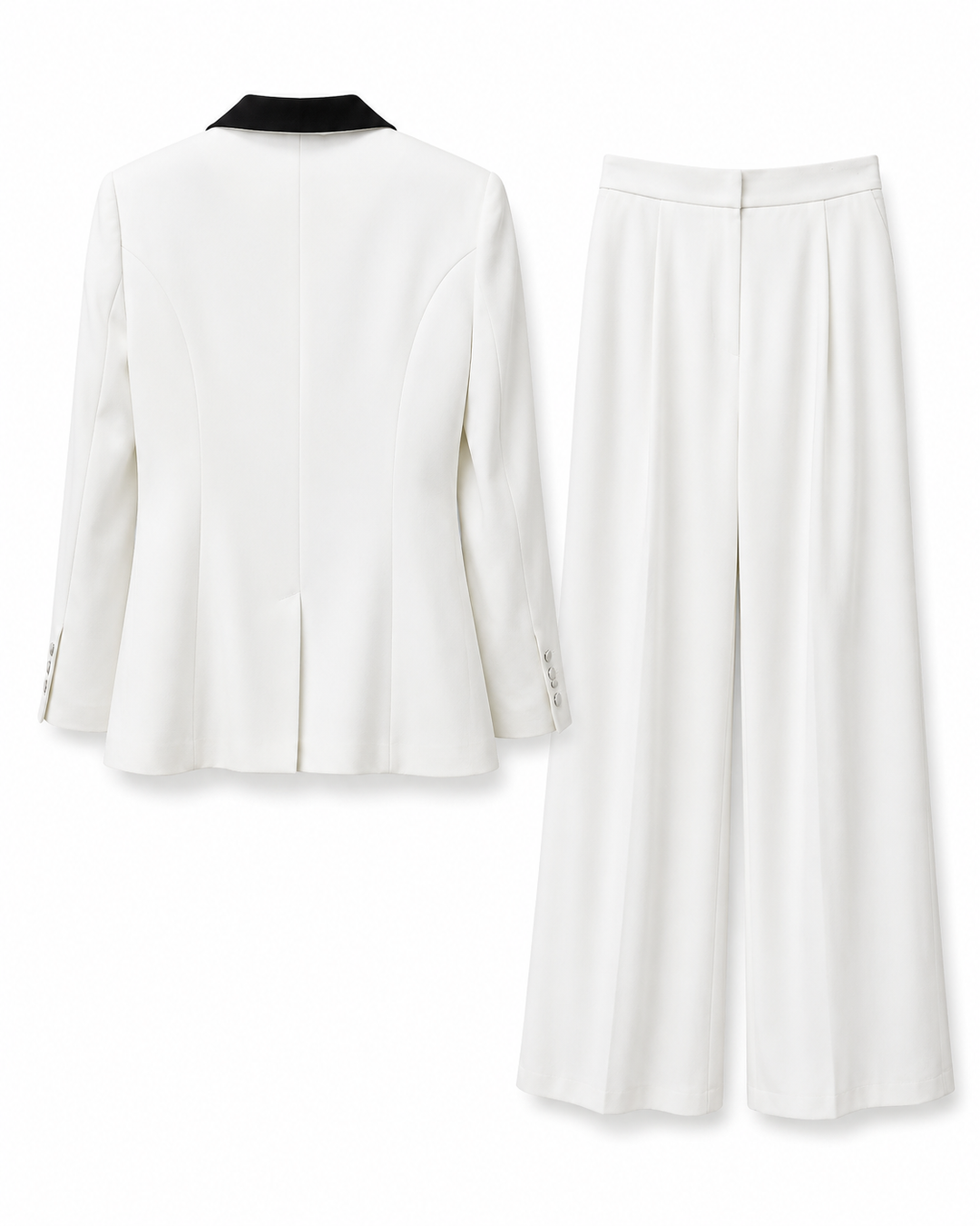 Contrast Lapel Blazer & Wide-Leg Pants Set - Luxe