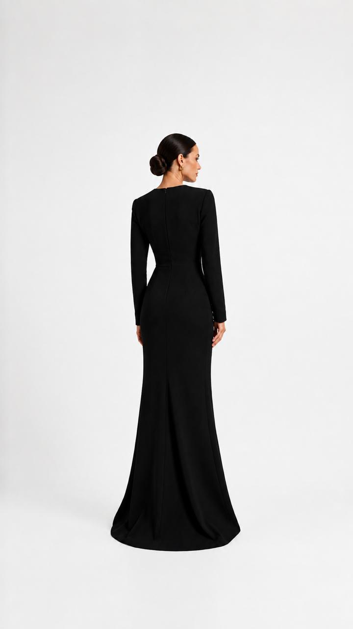 Black Bow-Detail Long Sleeve Gown – NOCTURNE