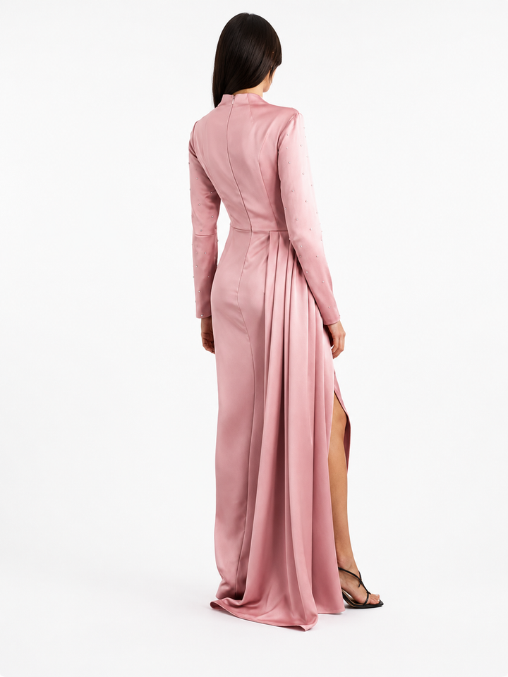 Draped Satin Maxi Dress – Blush