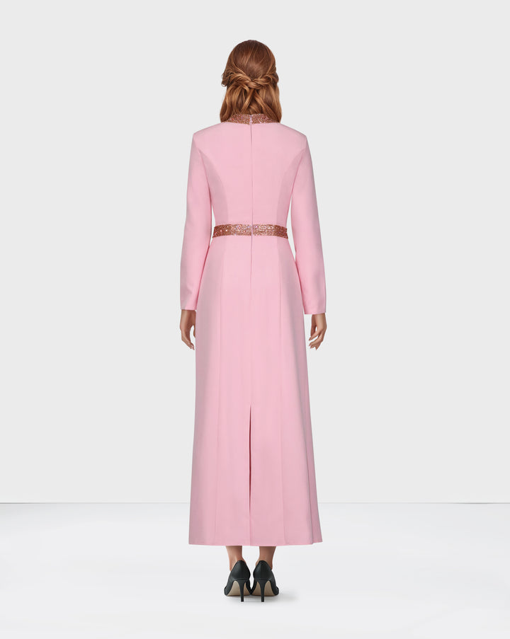 Tailored - beaded pink dress with ankle-length
