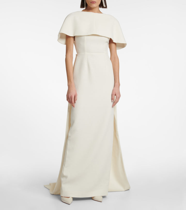 cape-shoulder gown with back slit – OCEANE