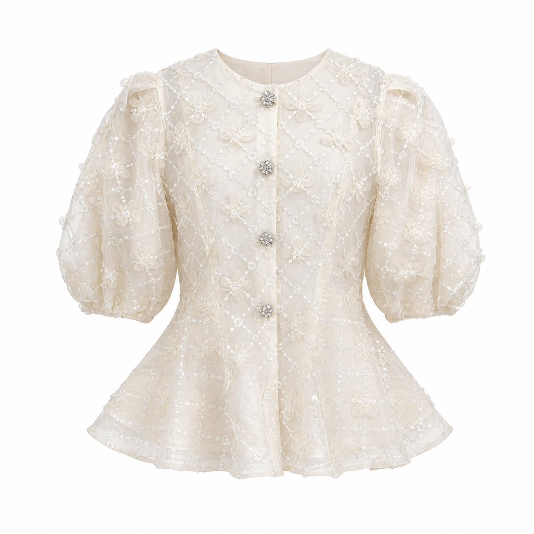 Blush Floral Embroidered Peplum Blouse – ROSÉLIA