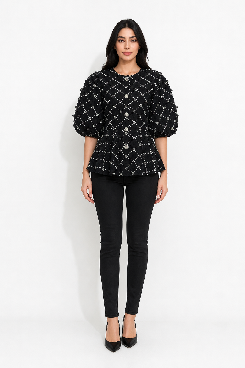 Blush Floral Embroidered Peplum Blouse – ROSÉLIA