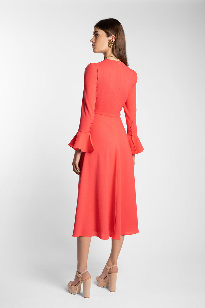 flared cuff midi dress with pleated bodice – SAIILA