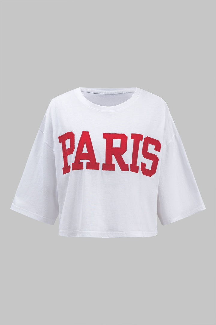 Letter Embroidery Short Sleeve T-Shirt