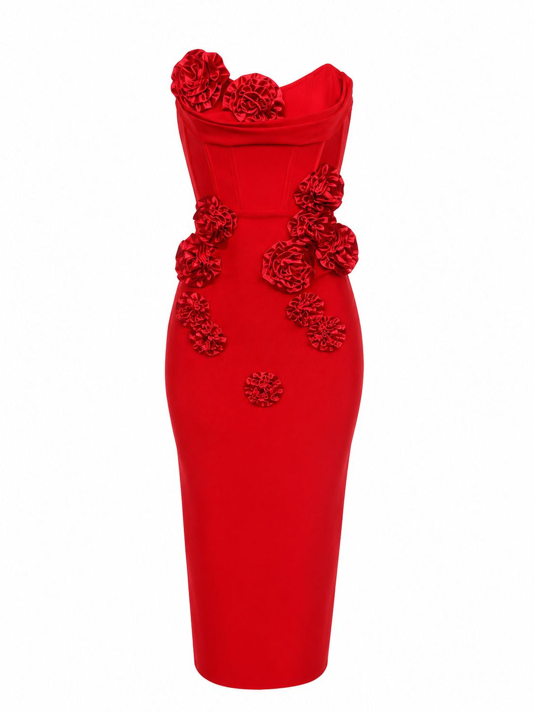 Floral Accent Strapless Midi Dress - Blossoms