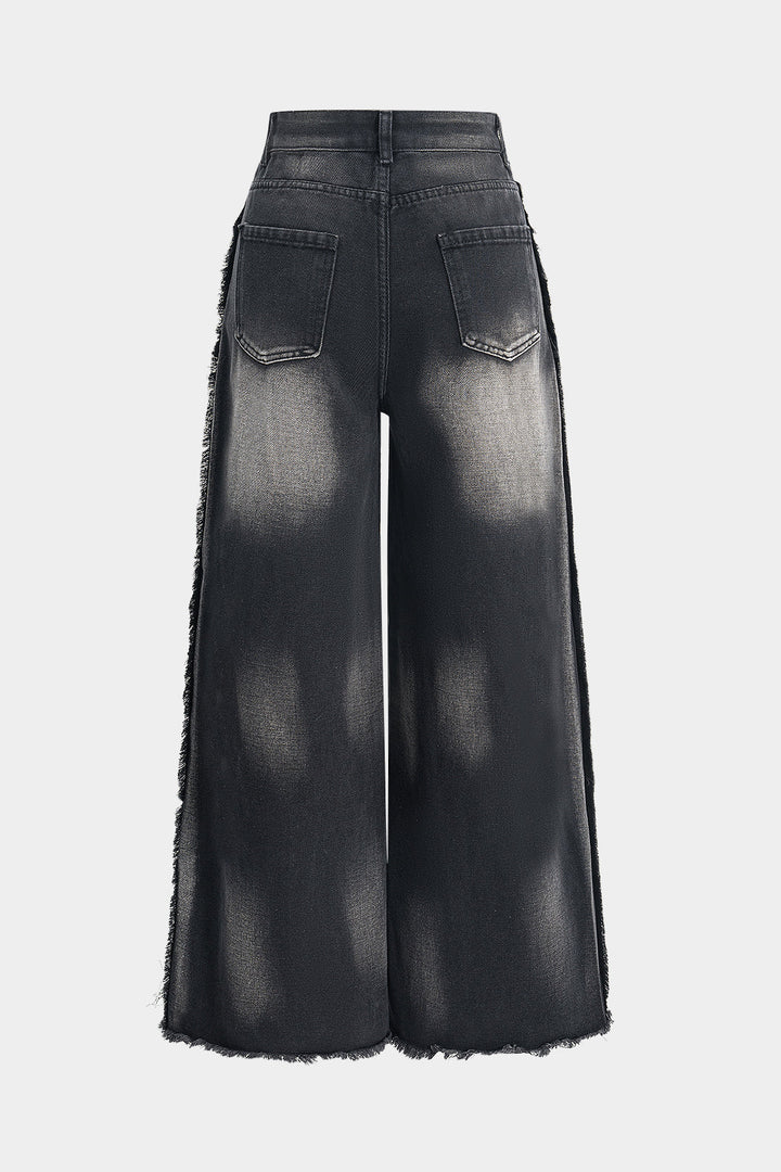 Denim Faded Wide Leg Pocket Jeans