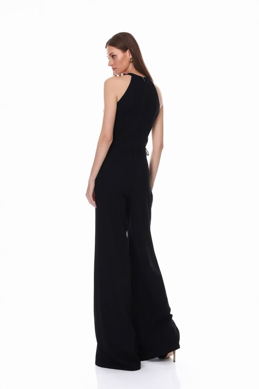 Elegant Floral Halter Jumpsuit with Wide-Leg Pants- FILYA