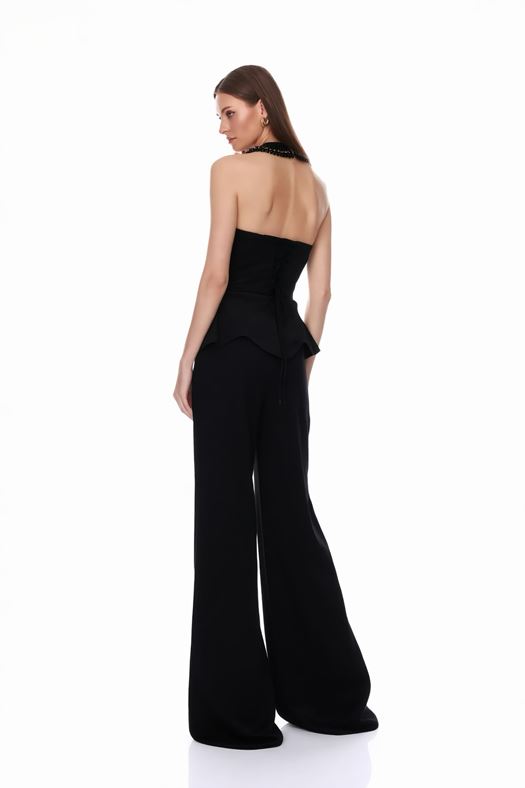 Luxury Embellished Peplum Jumpsuit with Wide-Leg Pants - DILYA