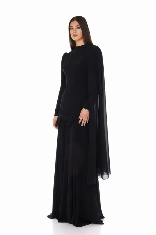 Flowing Cape Evening Gown - Serena