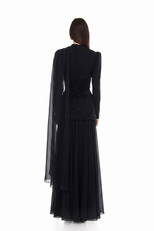 Flowing Cape Evening Gown - Serena