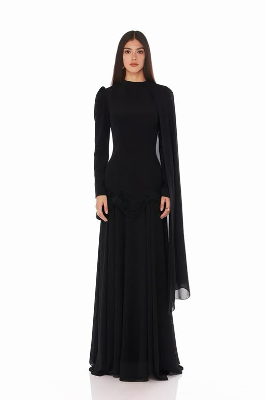 Flowing Cape Evening Gown - Serena