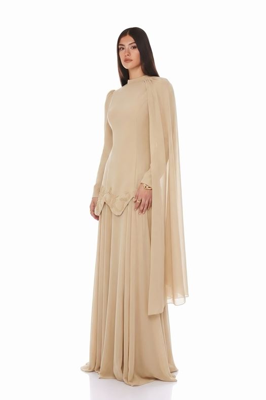 Flowing Cape Evening Gown - Serena