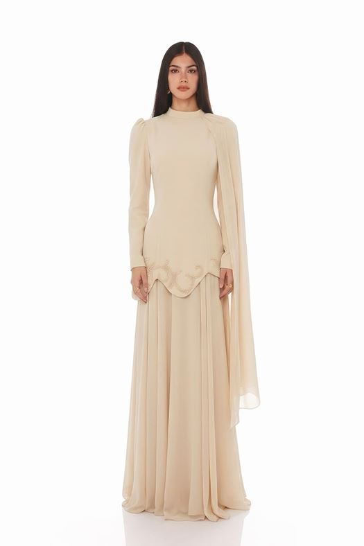 Flowing Cape Evening Gown - Serena
