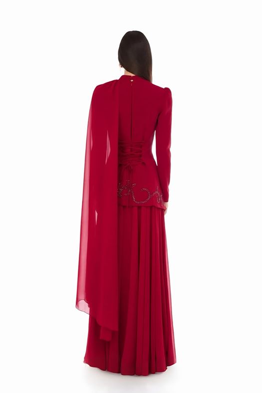 Flowing Cape Evening Gown - Serena