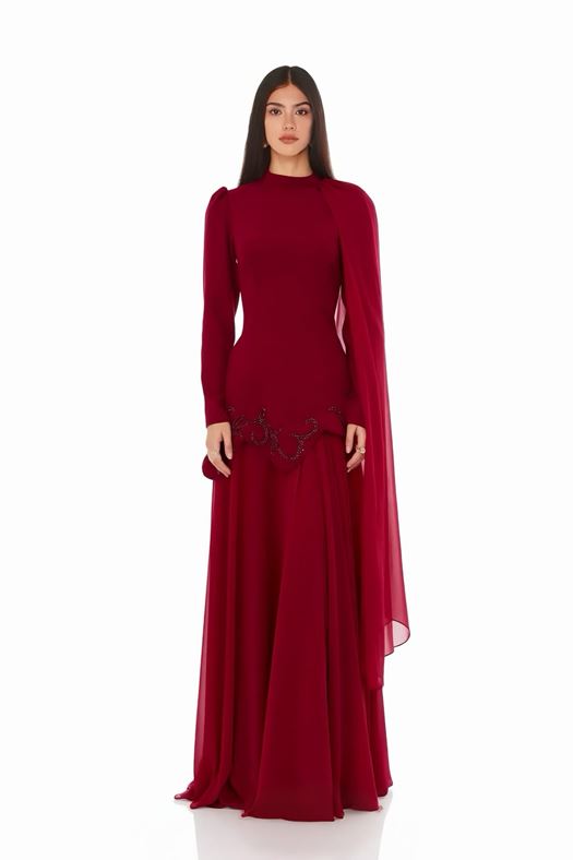 Flowing Cape Evening Gown - Serena