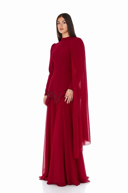 Flowing Cape Evening Gown - Serena