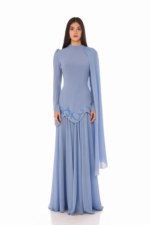 Flowing Cape Evening Gown - Serena